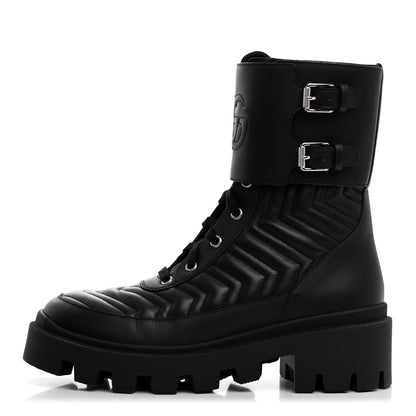 Gucci Nappa Frances GG Matelasse Platform Combat Boots 38 Black 1 of 9