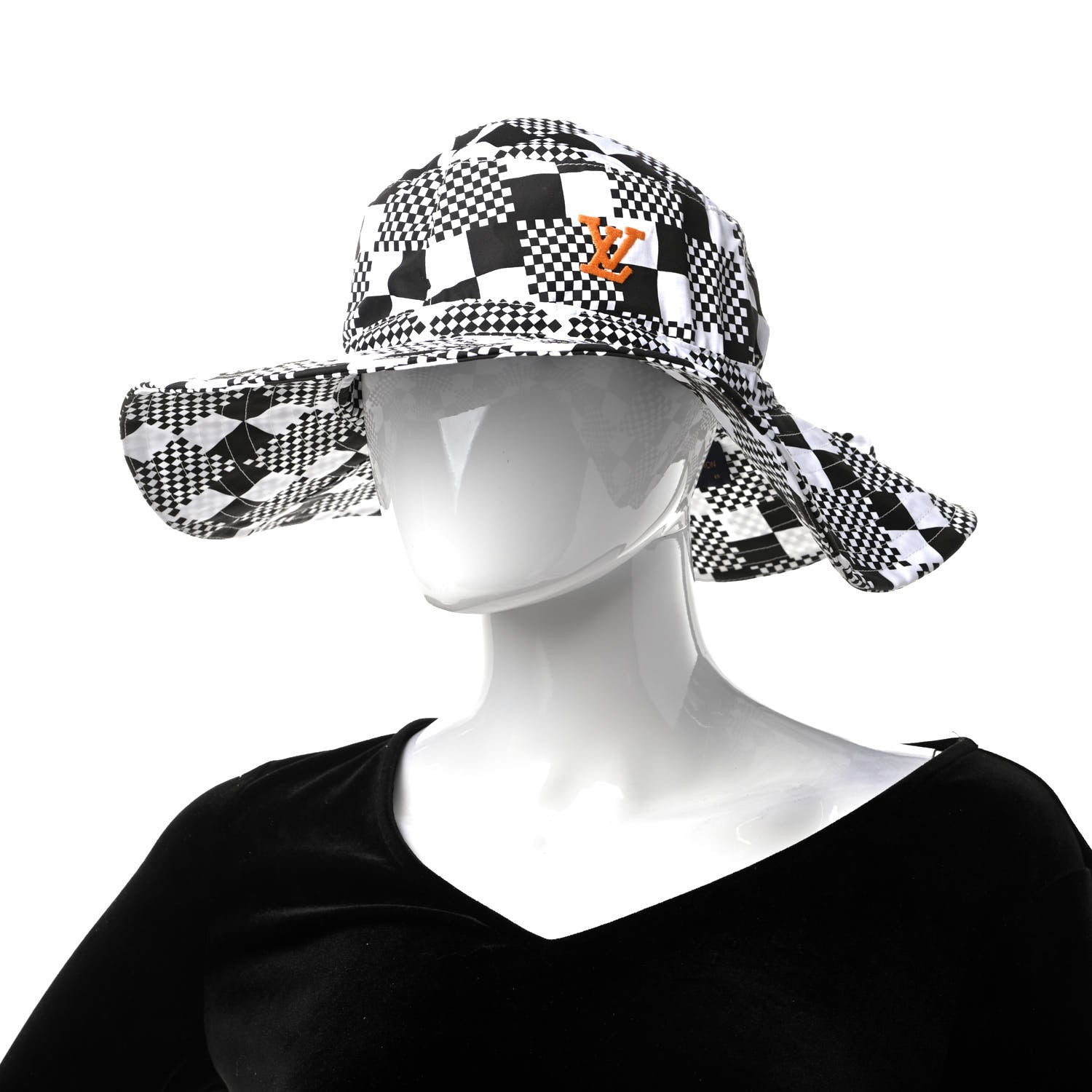 Louis Vuitton Fabric Damier Printed LV Hat 60 Black White 2 of 6