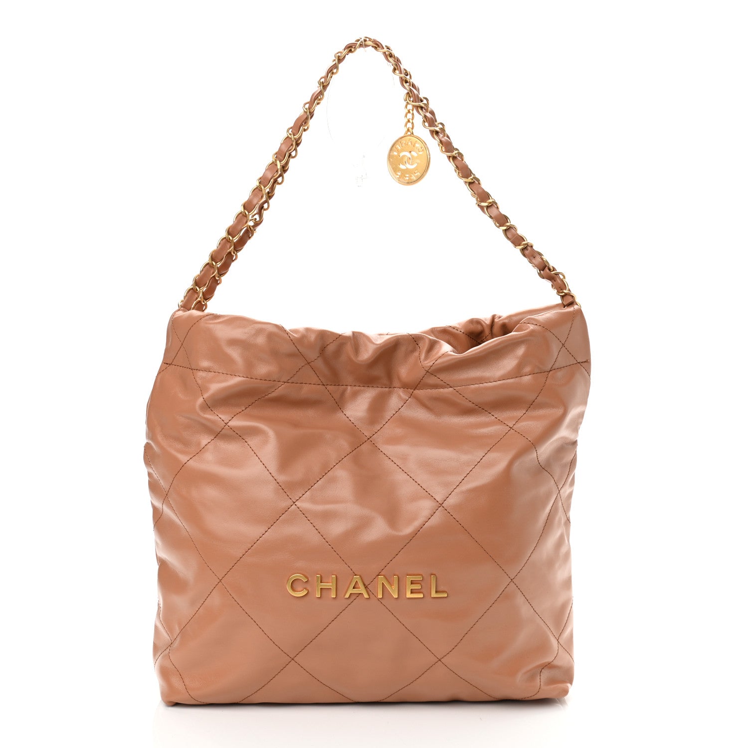 Chanel Shiny Calfskin Quilted Small Chanel 22 Camel 3 of 12