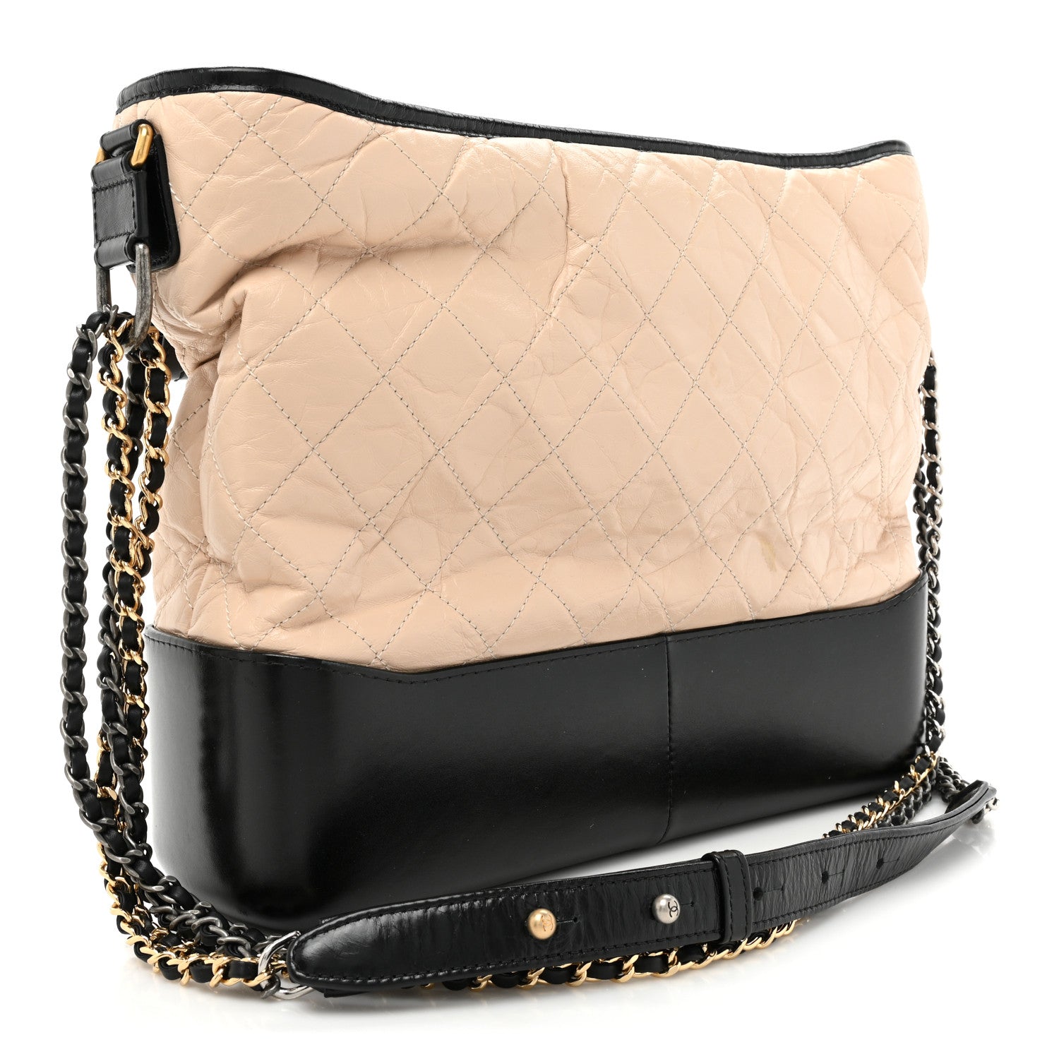 Chanel Aged Calfskin Quilted Large Gabrielle Hobo Beige Black 3 of 14