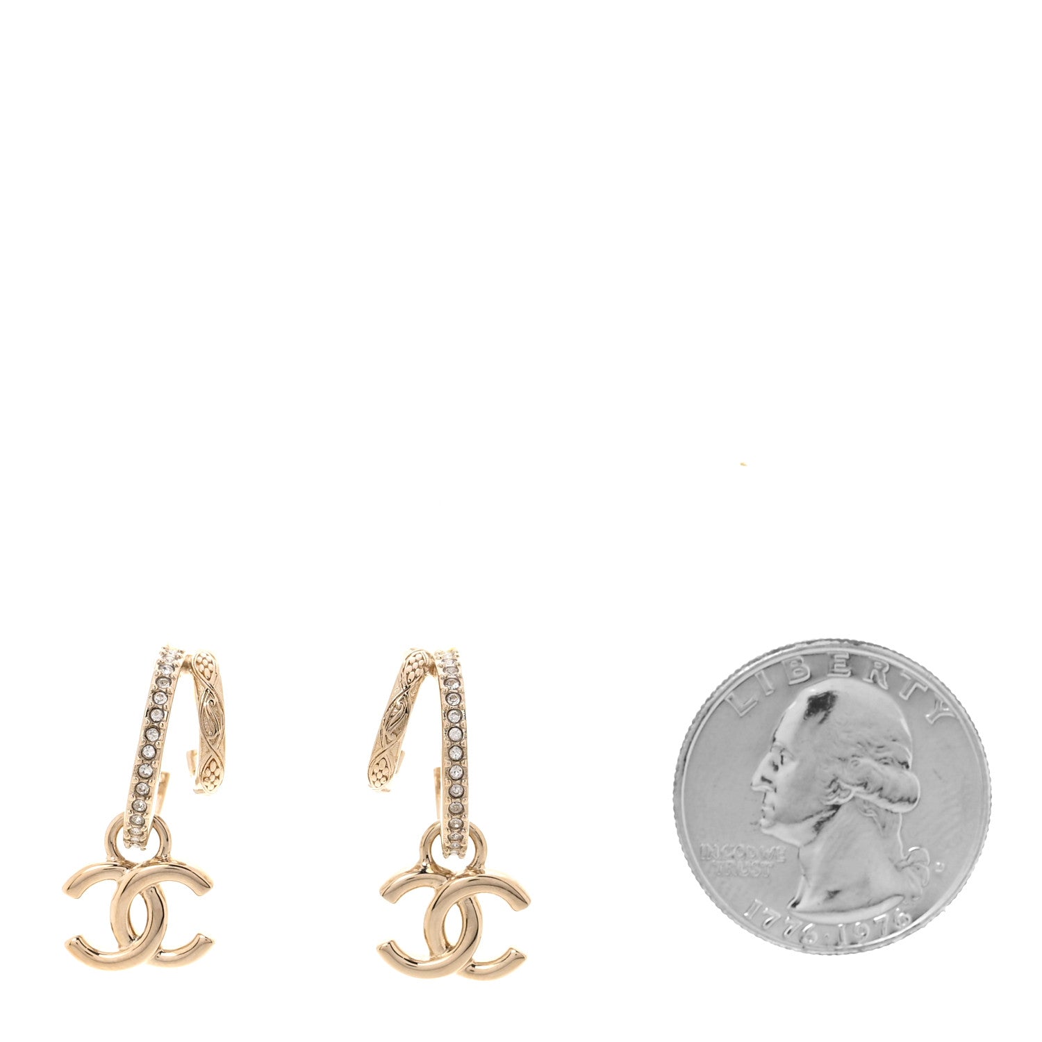 Chanel Crystal CC Double Hoop Earrings Gold 2 of 5