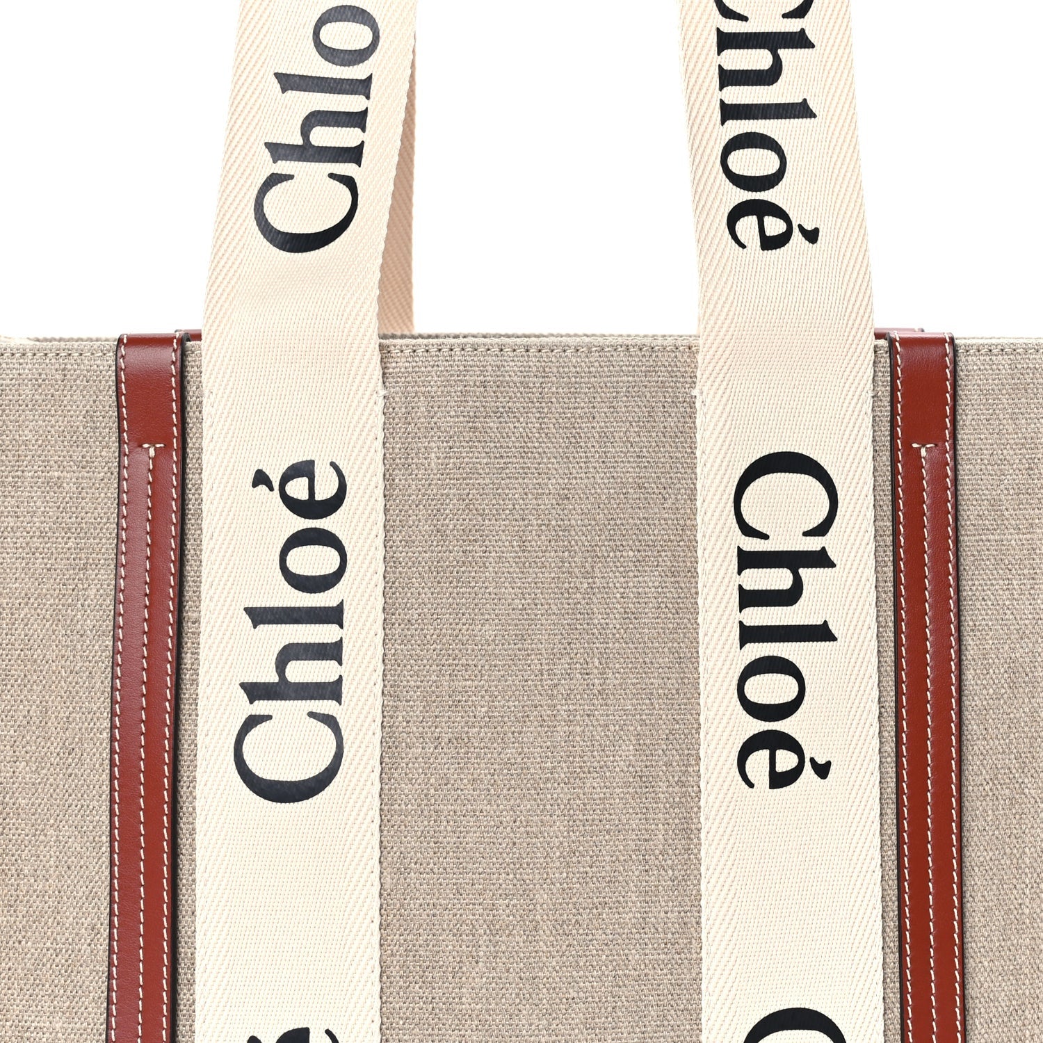 Chloe Linen Calfskin Medium Woody Ribbon Tote  White Brown 6 of 8