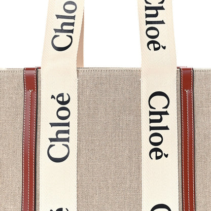 Chloe Linen Calfskin Medium Woody Ribbon Tote  White Brown 6 of 8