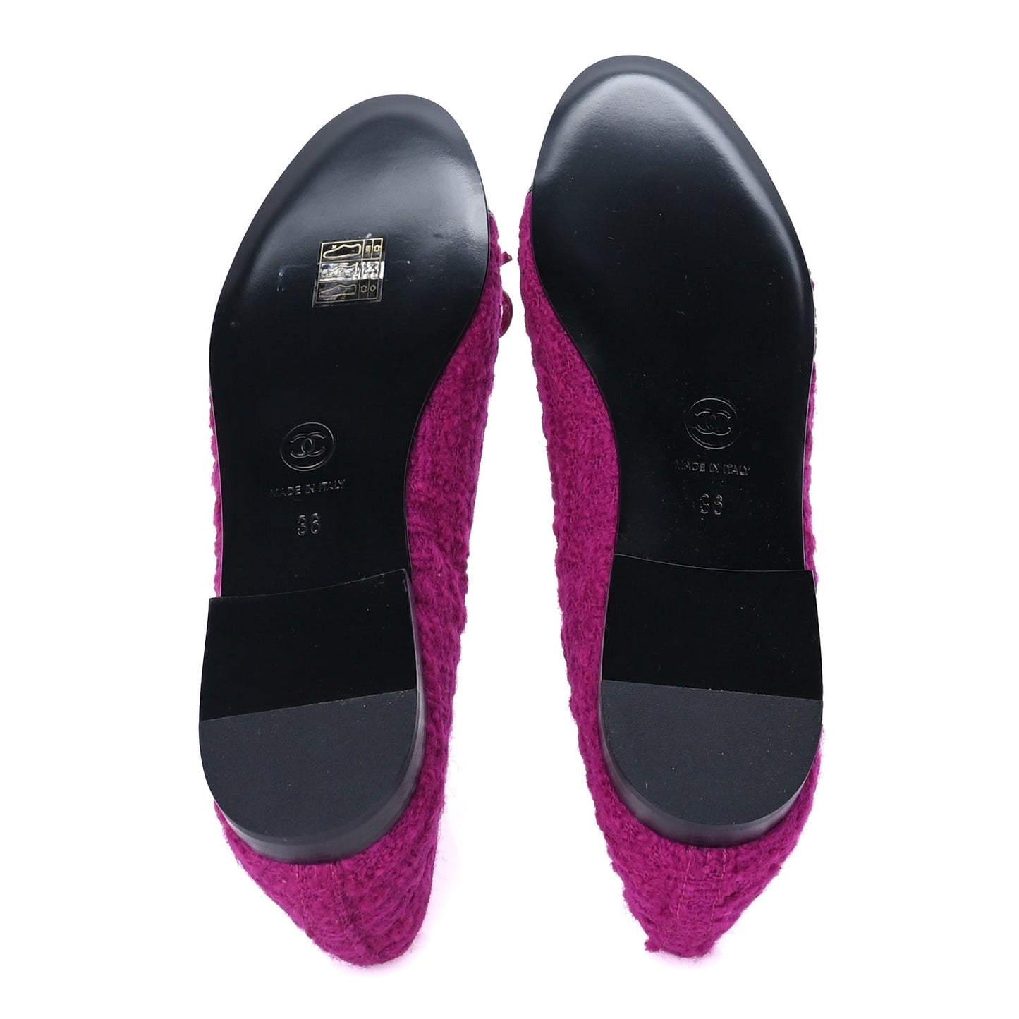 Tweed Patent Cap Toe Ballerina Flats 36  Pink Black