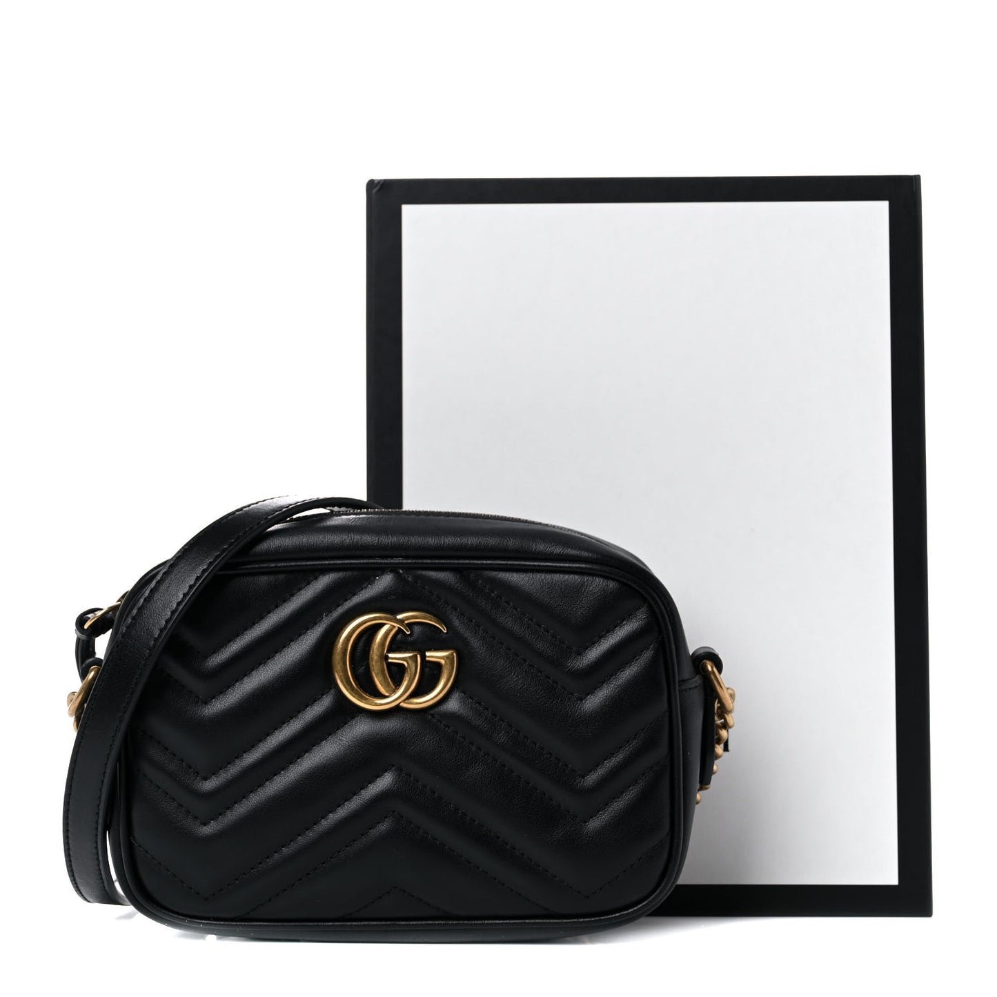 Calfskin Matelasse Mini GG Marmont Chain Shoulder Bag Black