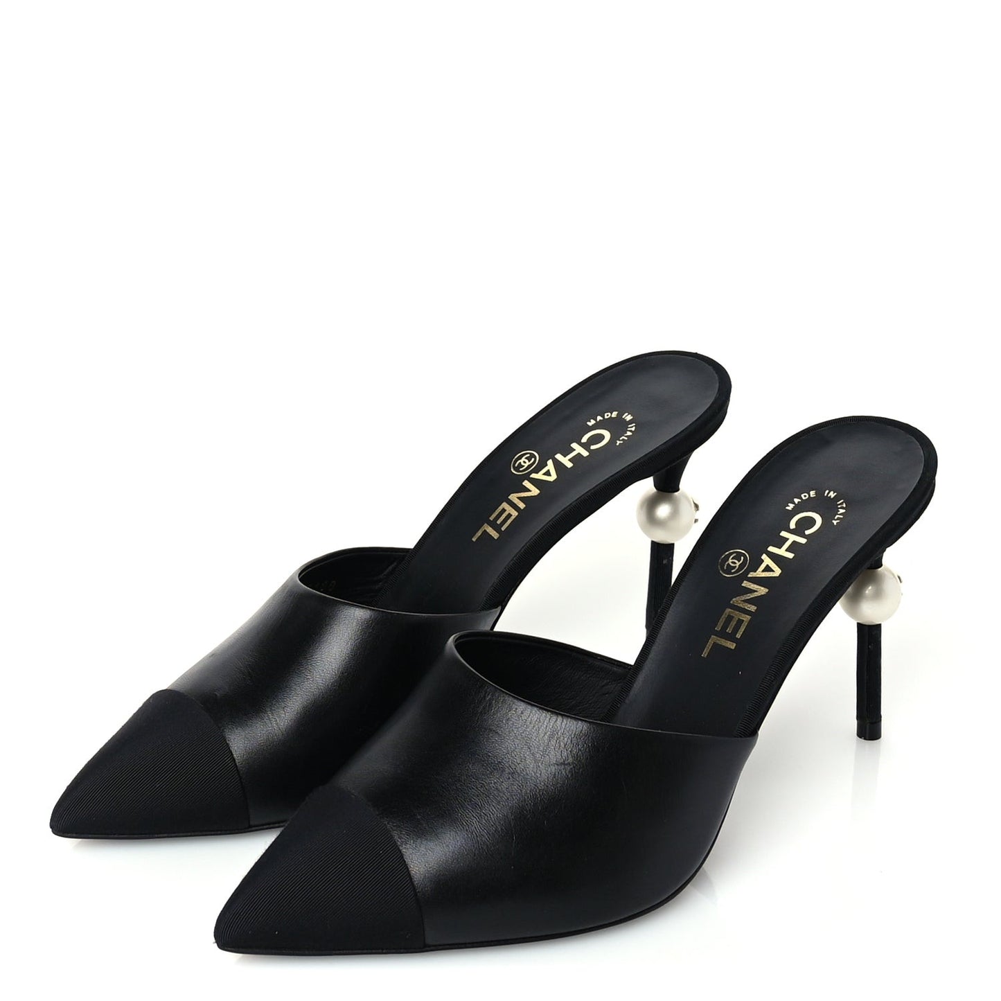 Goatskin Grosgrain Cap Toe Pearl Mule 39 Black