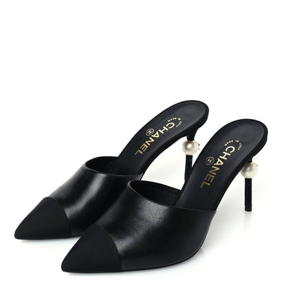 Chanel Goatskin Grosgrain Cap Toe Pearl Mule 39 Black 2 of 7