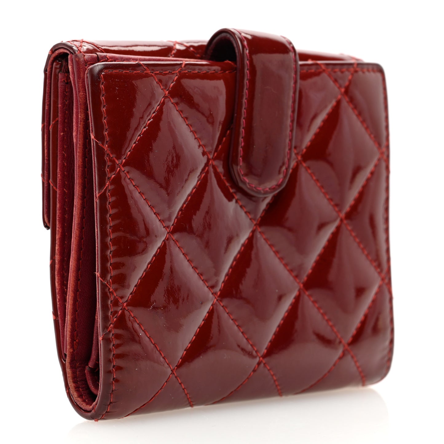 Patent Quilted Compact French Flap Wallet Red