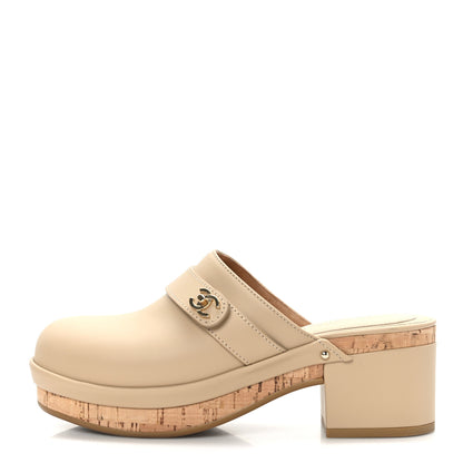 Chanel Calfskin CC Turn Lock Clogs 37 Beige 1 of 7
