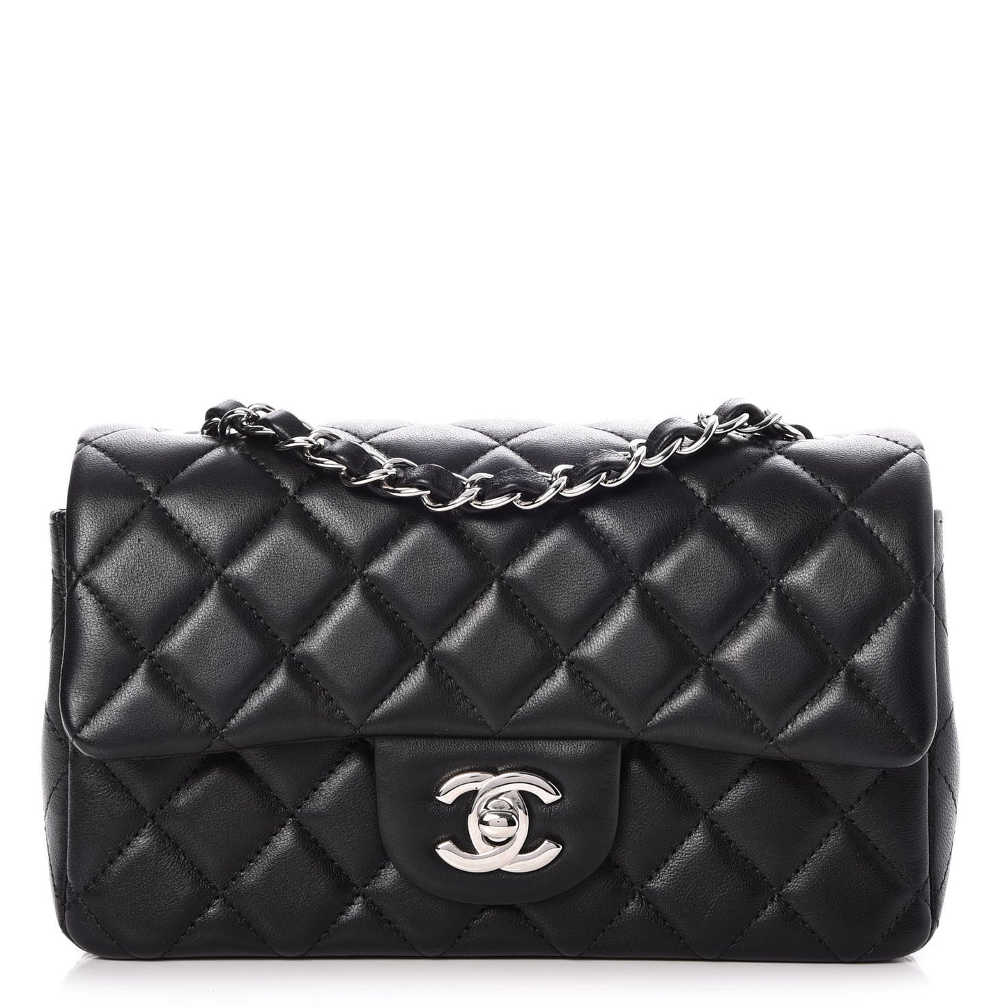 Lambskin Quilted Mini Rectangular Flap Black