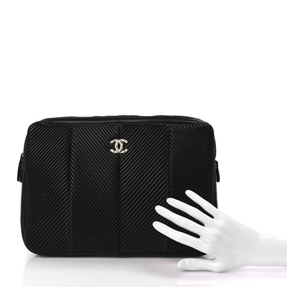 Chanel Lambskin Chevron Pleated Large Cosmetic Case Black 2 of 8