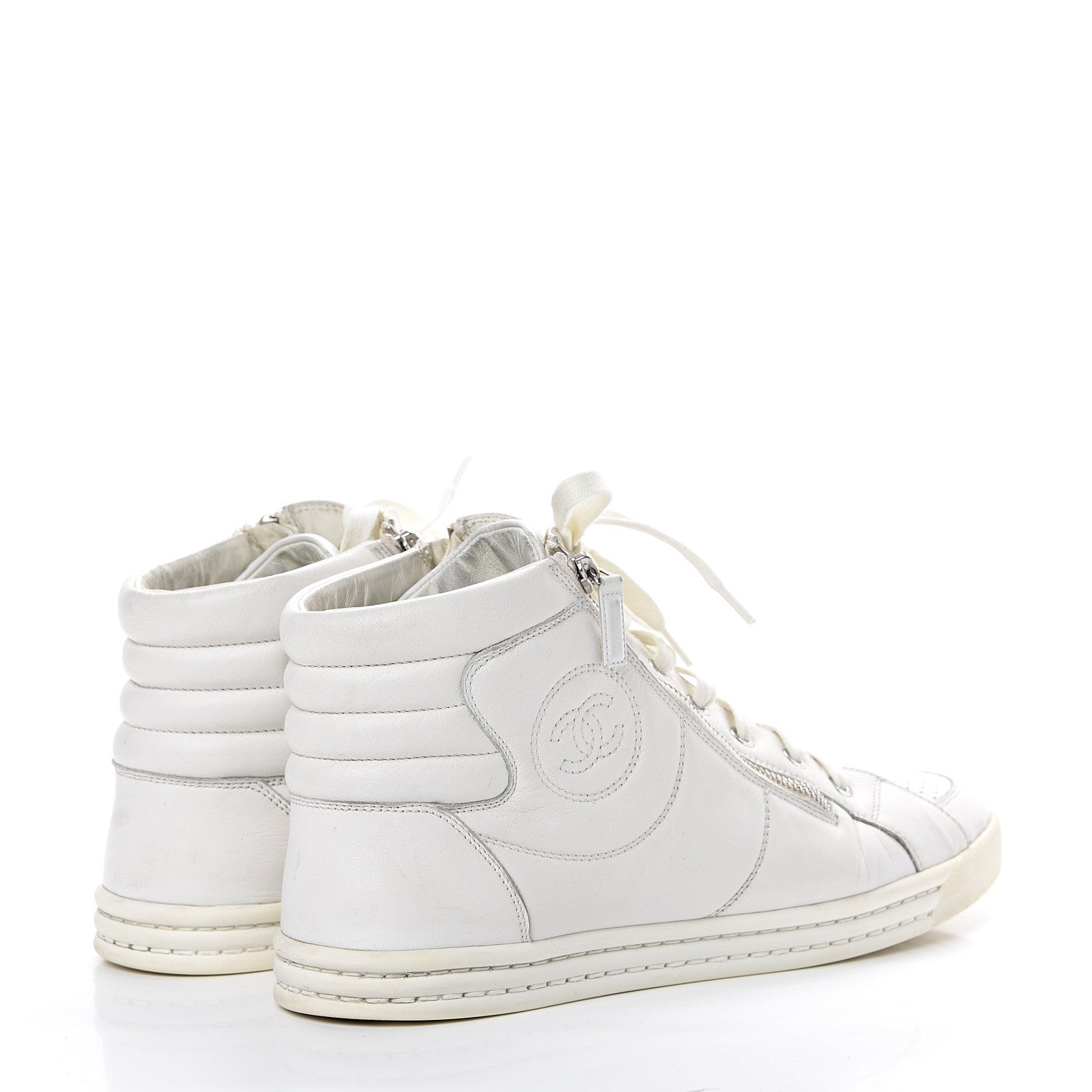 Chanel Calfskin Mens High Top CC Sneakers 43 White 4 of 14