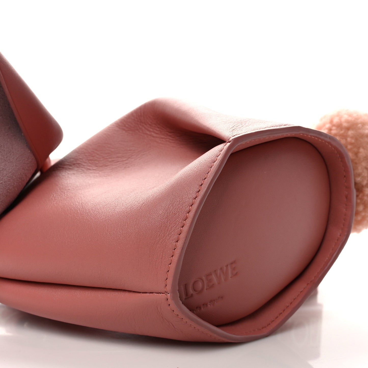 Calfskin Shearling Small Bunny Shoulder Bag Peach Bloom