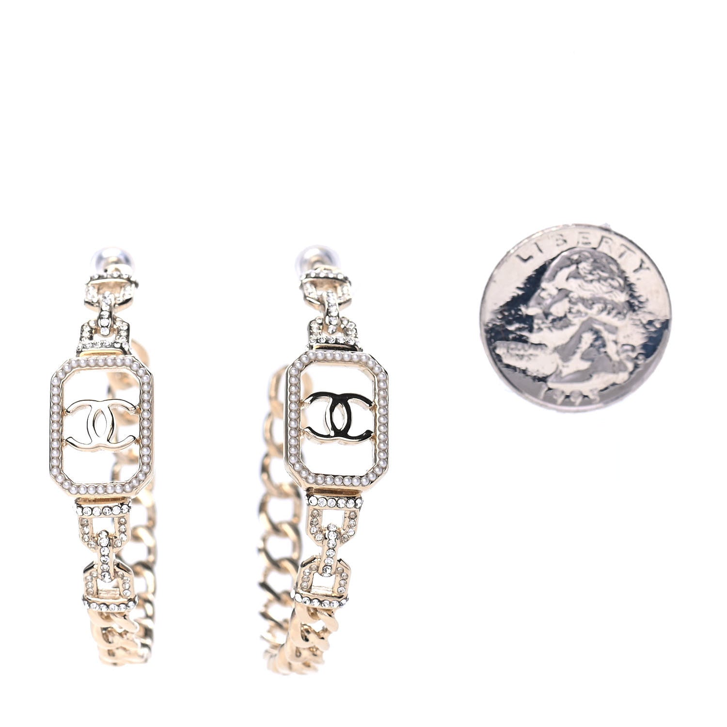 Chanel Crystal CC Vendome Hoop Earrings Gold 2 of 4