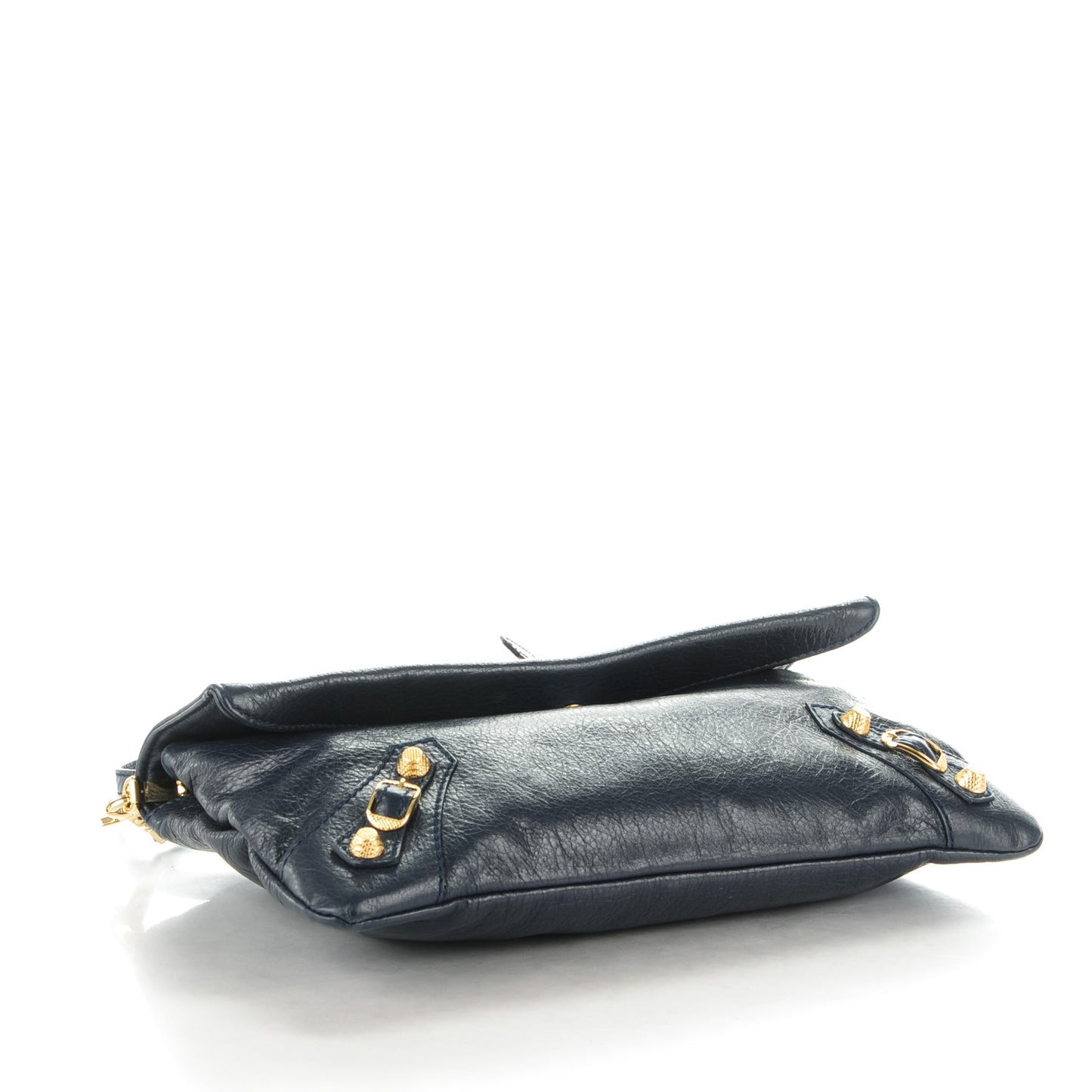 Agneau Giant 12 Gold Hardware Envelope Strap Clutch Bleu Obscur