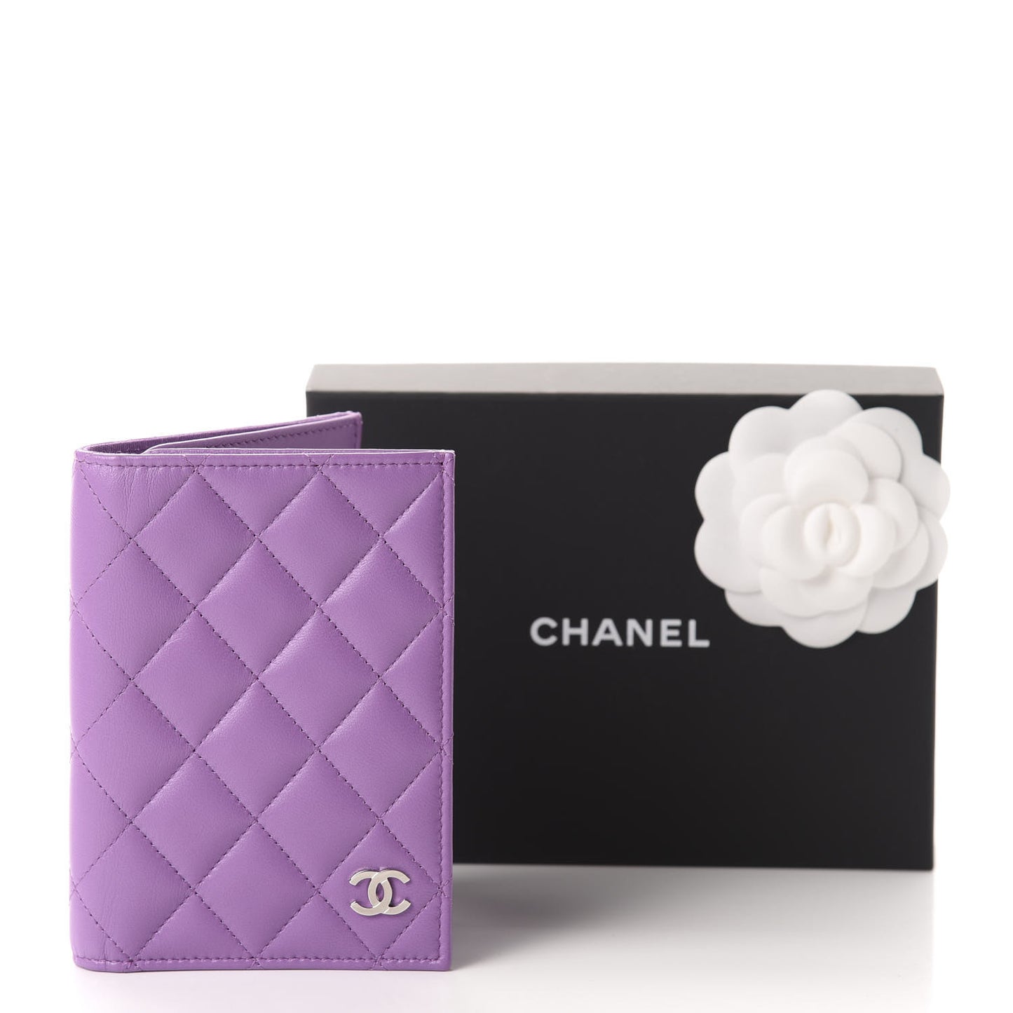 Lambskin Quilted Passport Holder Purple