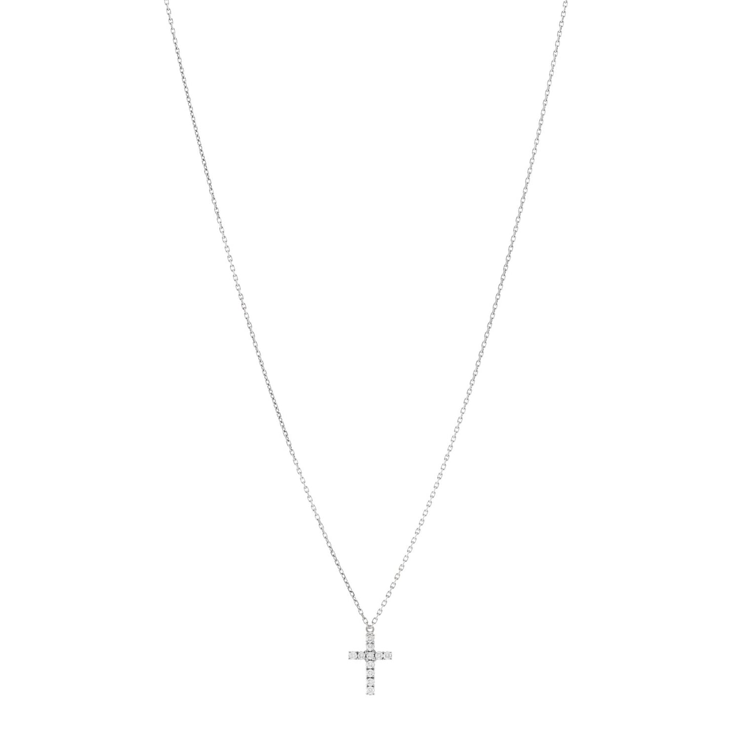18K White Gold Diamond Symbols Cross Pendant Necklace