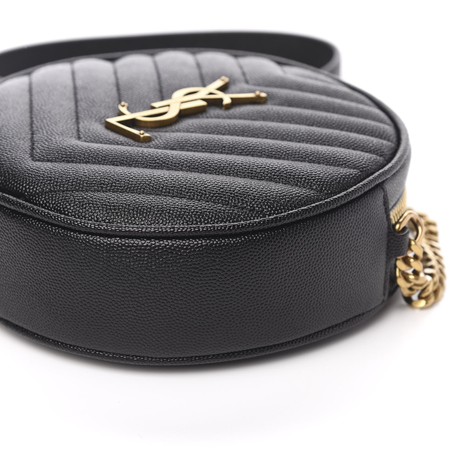 Saint Laurent Grain De Poudre Matelasse Chevron Quilted Round Vinyle Camera Bag Black 9 of 10