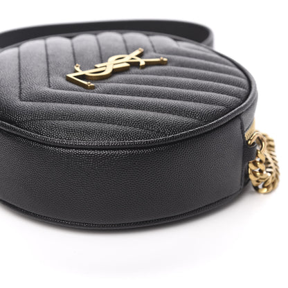 Saint Laurent Grain De Poudre Matelasse Chevron Quilted Round Vinyle Camera Bag Black 9 of 10