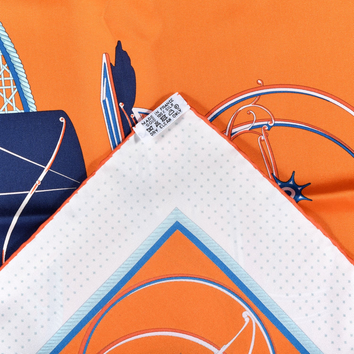 Hermes Silk Les Voitures A Transformation Scarf 90 Orange White Bleu 6 of 6