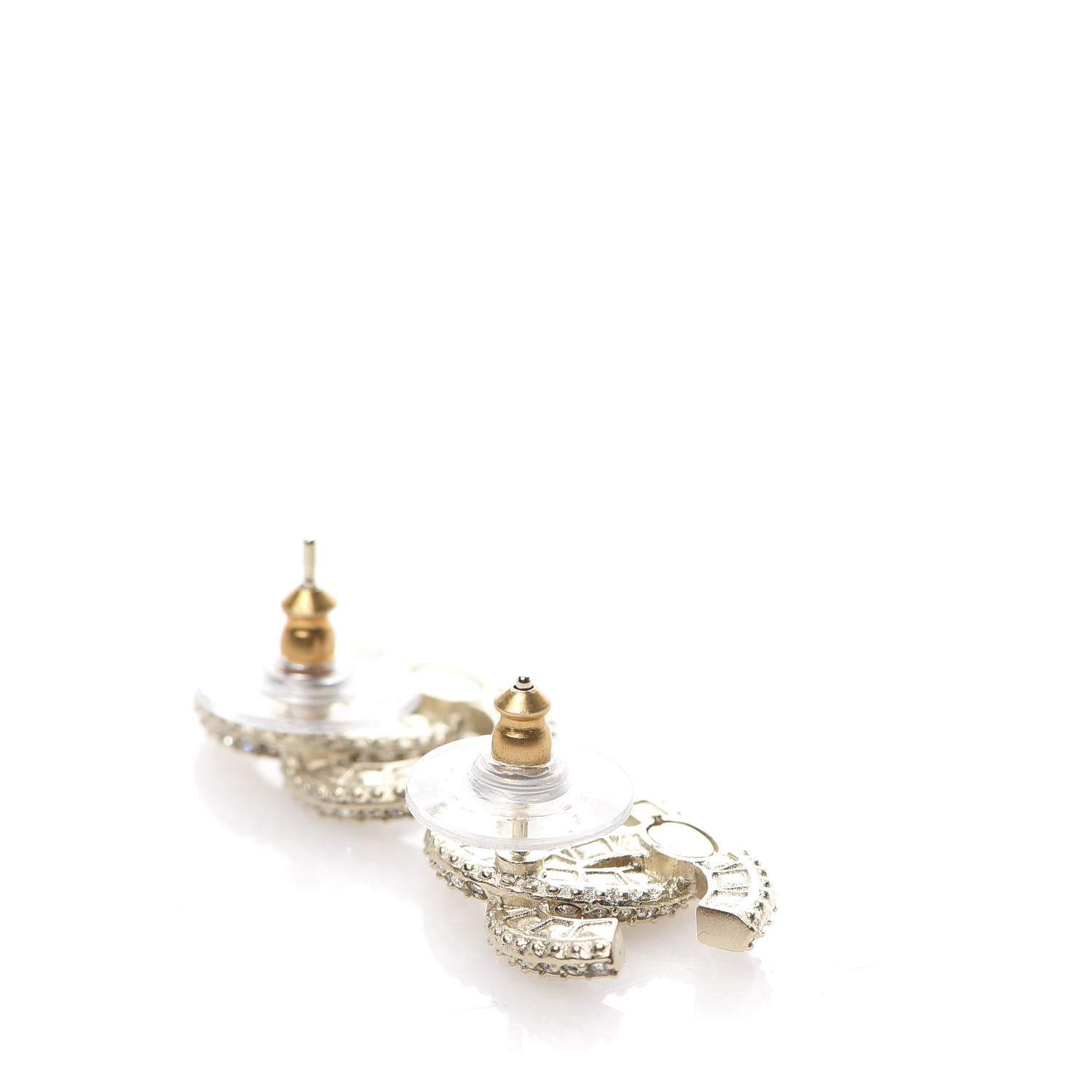 Chanel Crystal Textured CC Earrings Gold 3 of 5