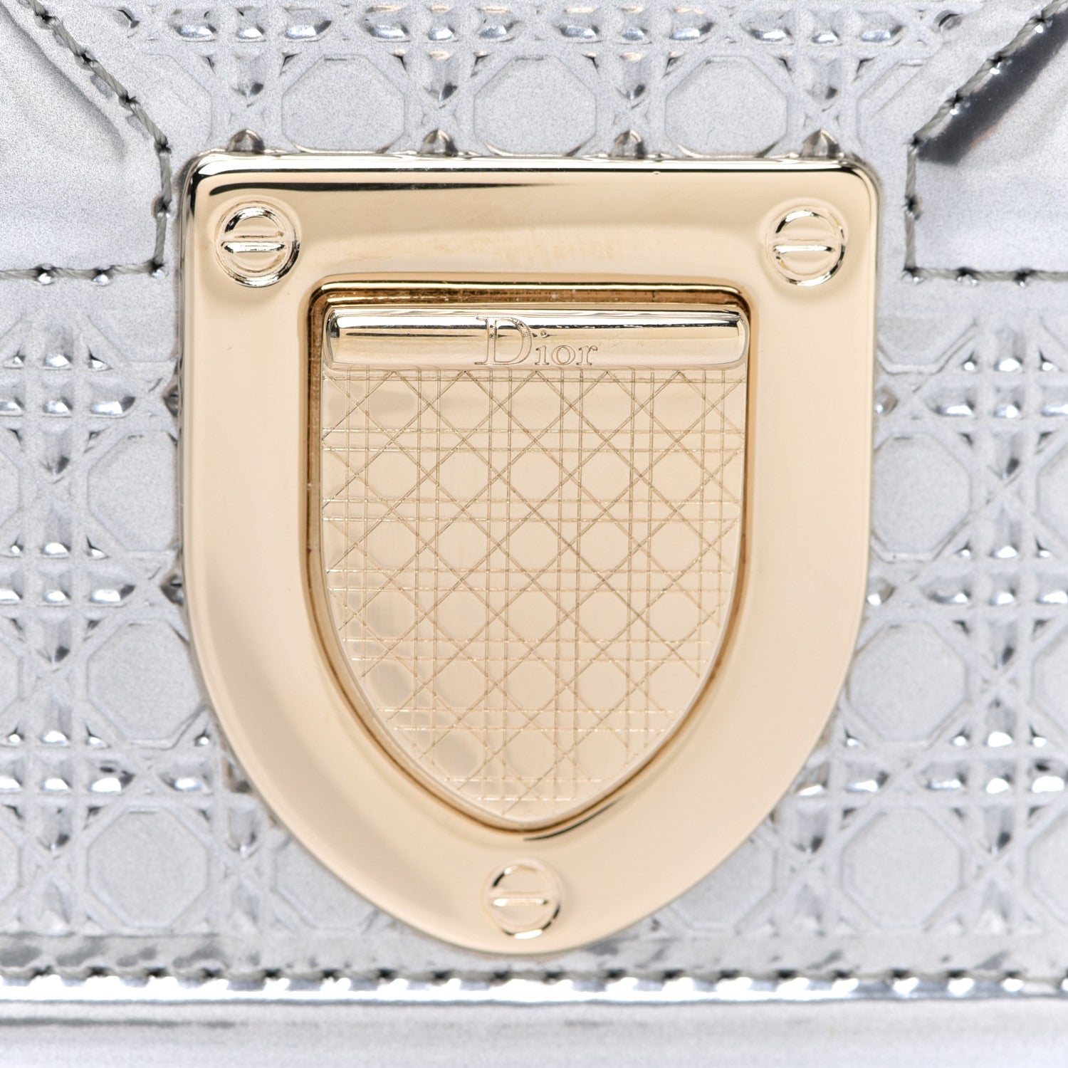 Christian Dior Metallic Patent Micro-Cannage Diorama Wallet on Chain Pouch Silver 7 of 10