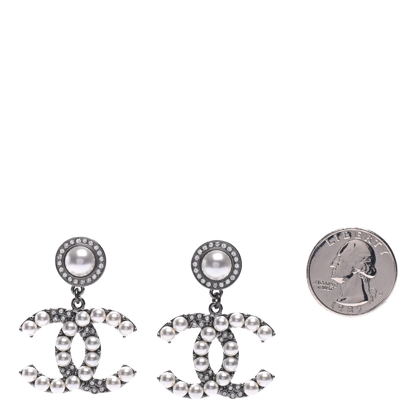 Pearl Crystal CC Drop Earrings Silver