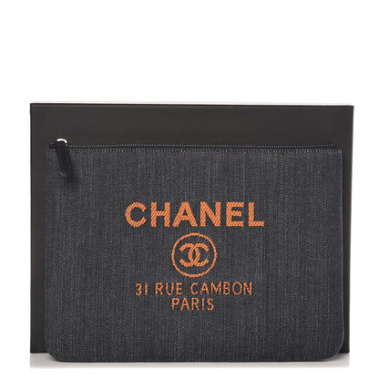 Chanel Denim Medium Deauville Pouch Clutch Blue Orange 8 of 8
