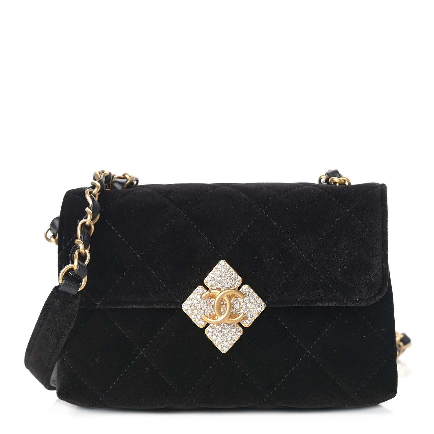 Chanel Velvet Strass Diamond Lock Flap Black 1 of 9