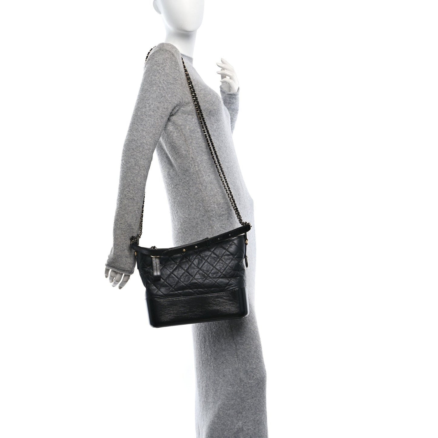 Aged Calfskin Quilted Medium Gabrielle Hobo Black