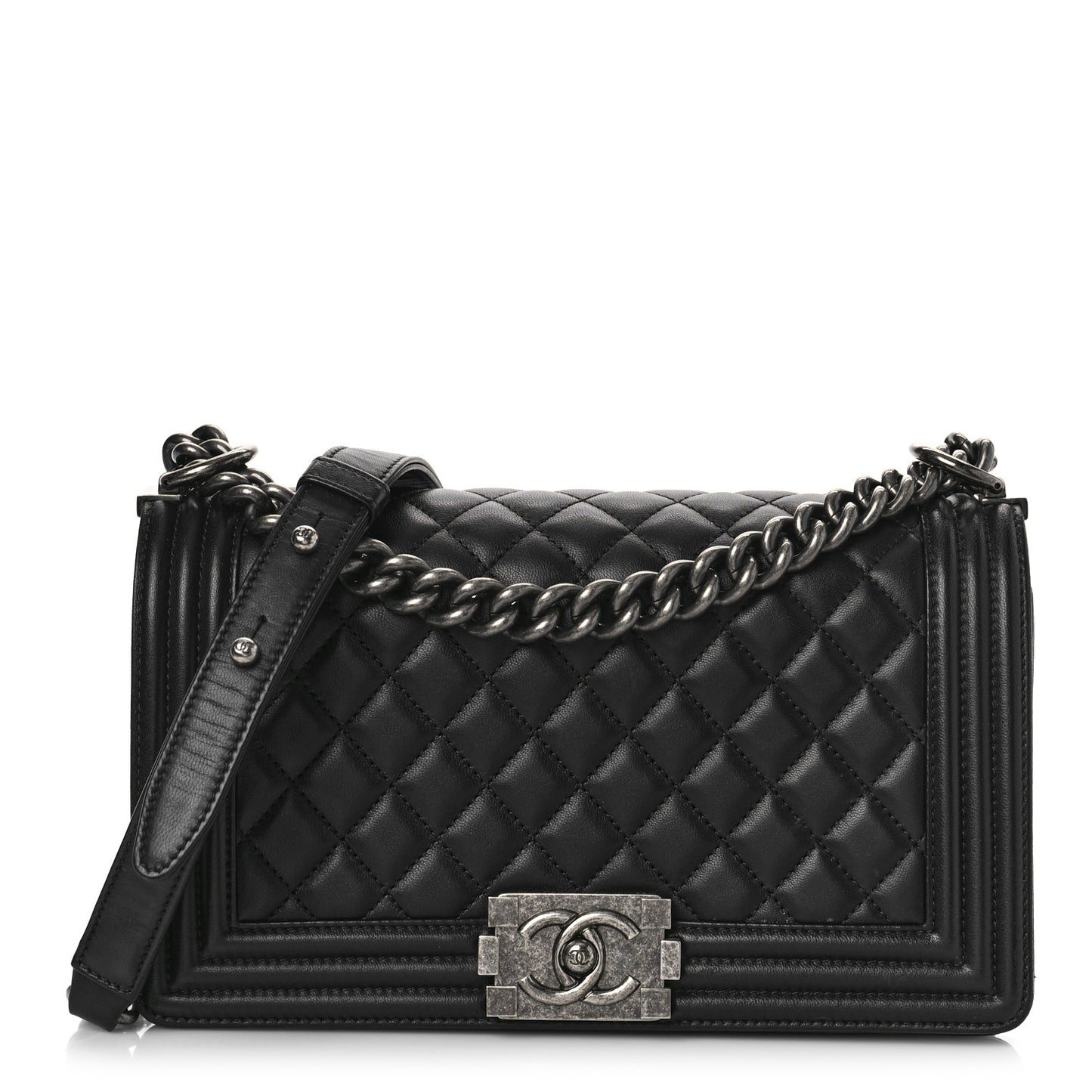Lambskin Quilted Medium Boy Flap Black