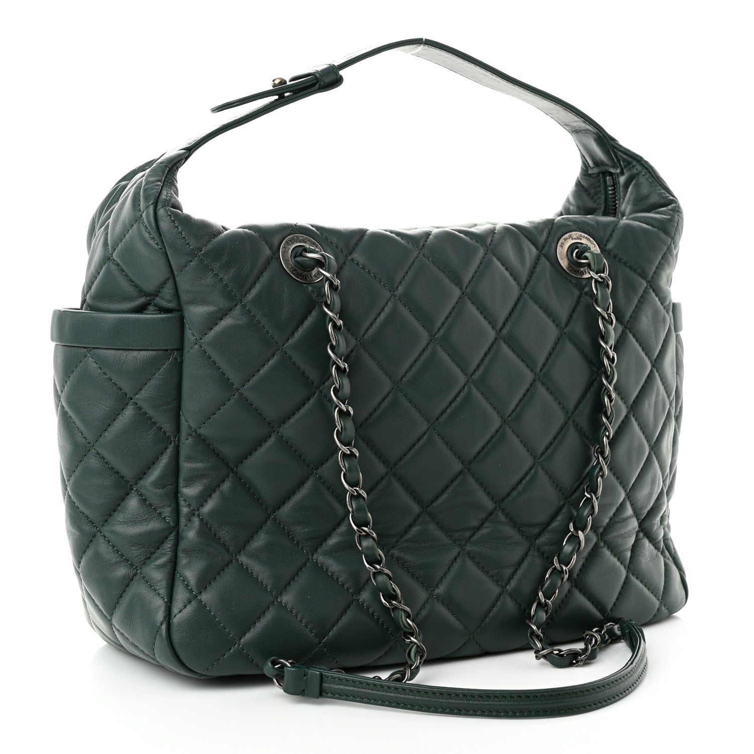 Chanel Lambskin Quilted Flap Hobo Dark Green 4 of 10