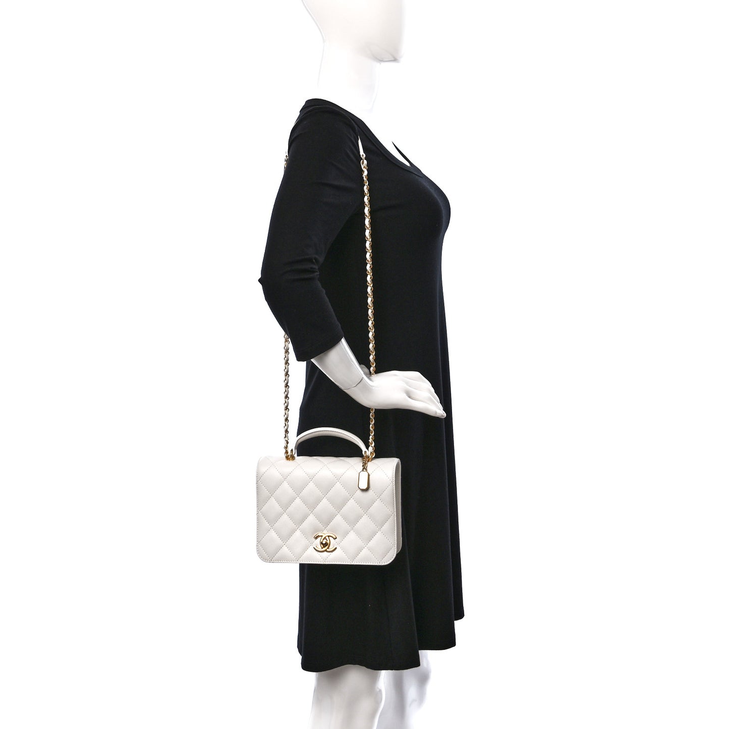 Caviar Quilted Small Top Handle Flap White