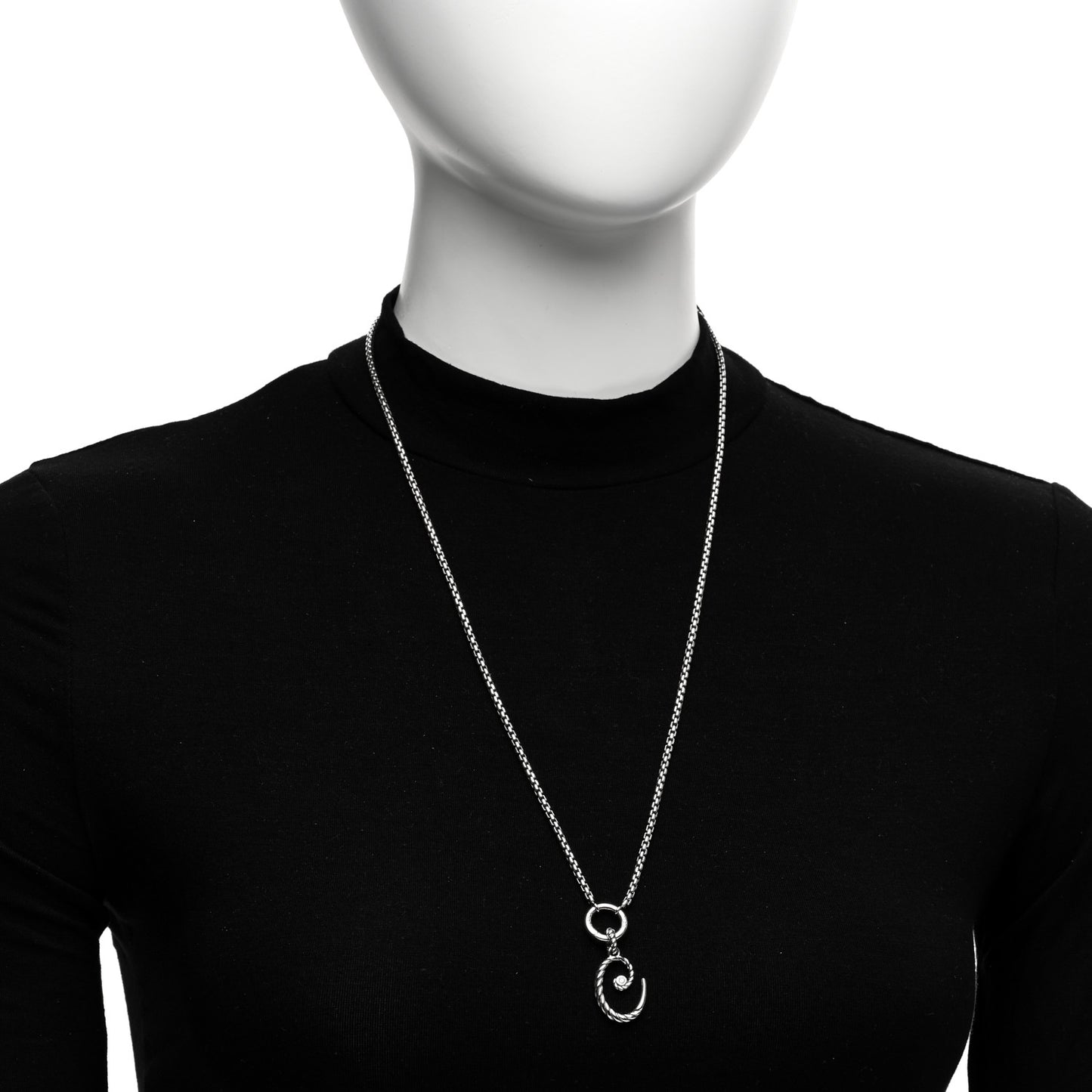 Sterling Silver Diamond Initial C Charm Smooth Amulet Vehicle Box Chain Necklace