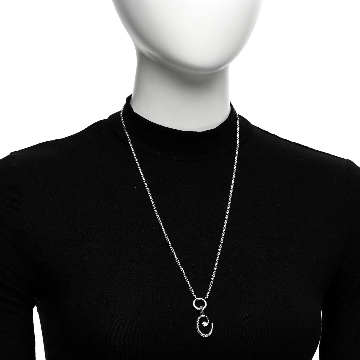 David Yurman Sterling Silver Diamond Initial C Charm Smooth Amulet Vehicle Box Chain Necklace 2 of 4