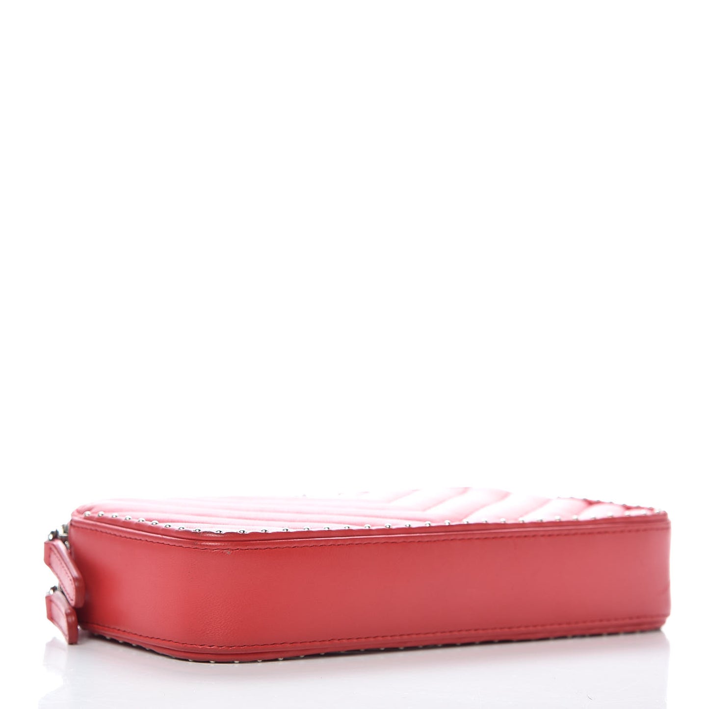Lambskin Chevron Quilted Studded Small Clutch With Chain Red