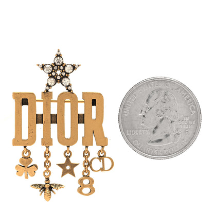 Christian Dior Metal Crystal Dio(r)evolution Logo Brooch Antique Gold 2 of 4