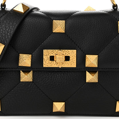 Valentino Garavani Grained Calfskin Medium Roman Stud Shoulder Bag Black 7 of 9