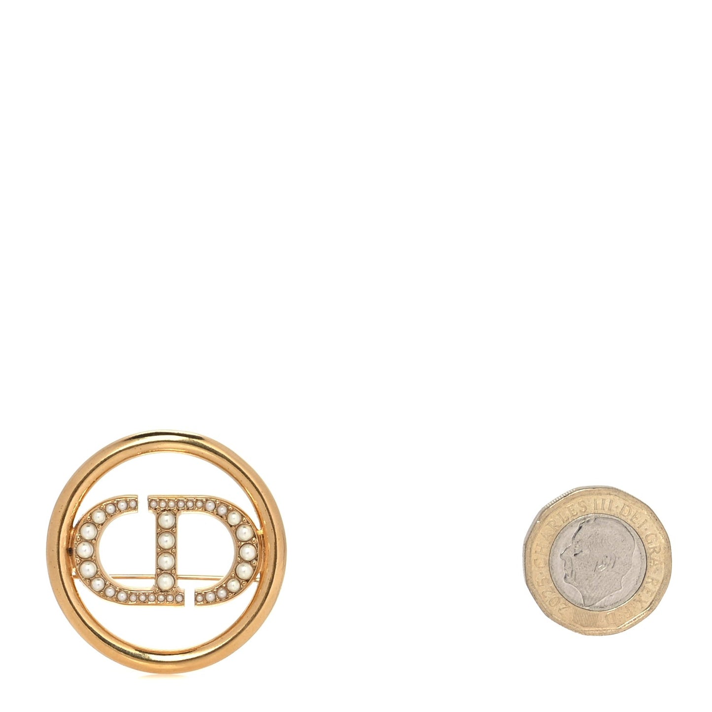 Metal Pearl 30 Montaigne Brooch Gold White