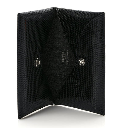 Hermes Lizard Calvi Card Case Black 5 of 7