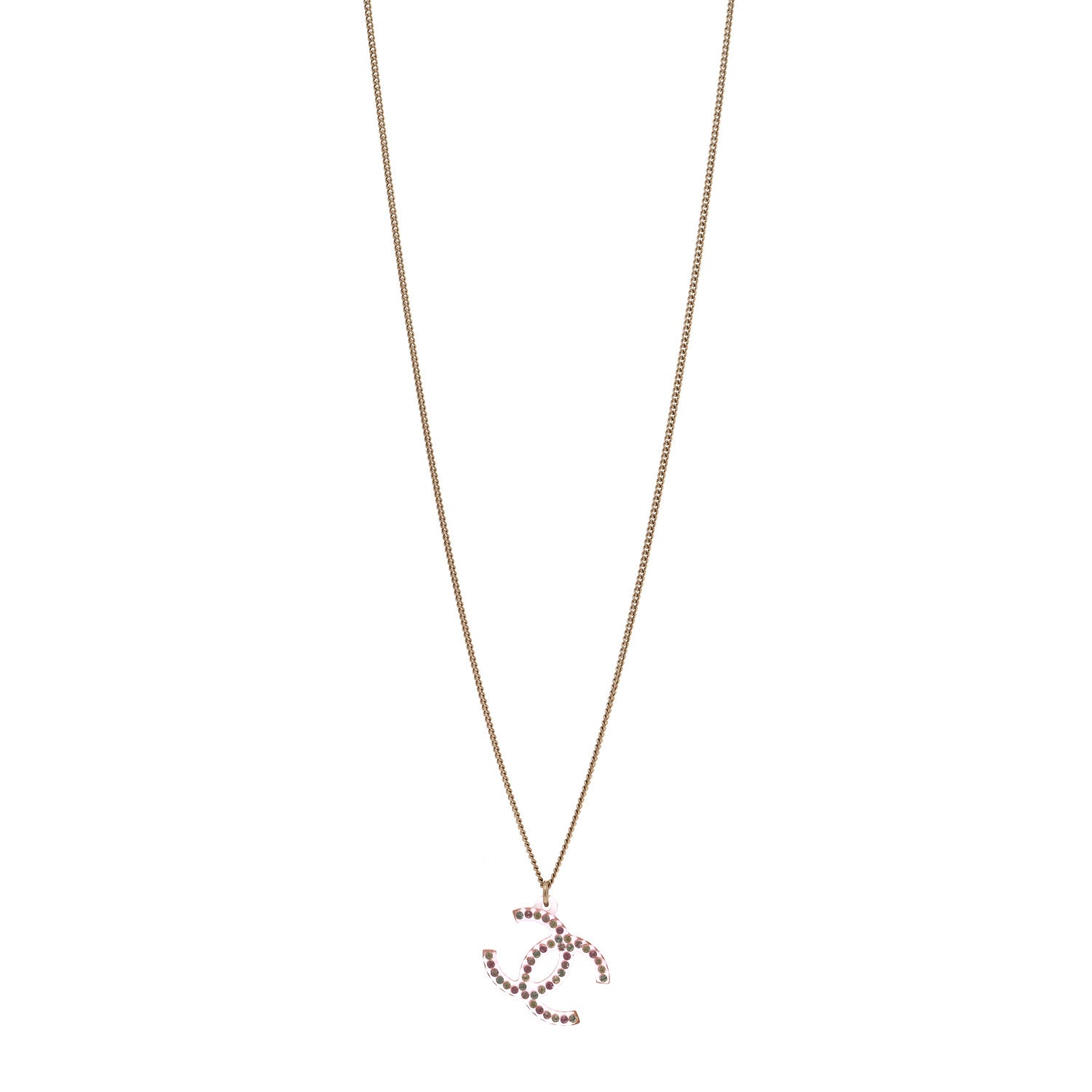 Chanel Translucent Resin Crystal CC Necklace Pink Multicolor 1 of 6