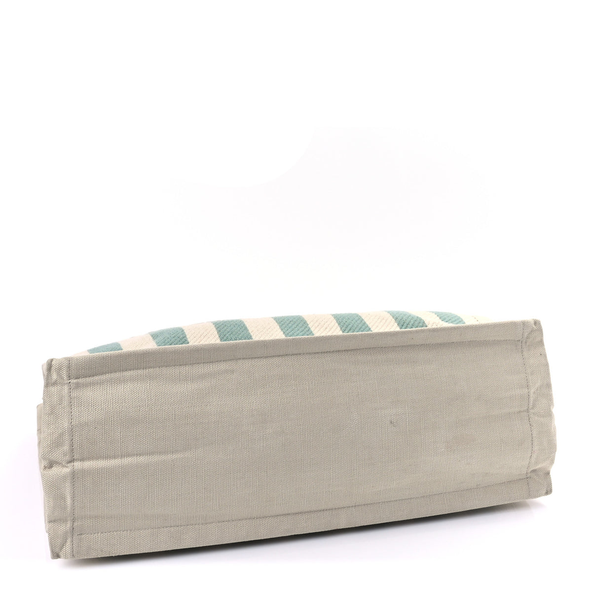 Cotton Linen Calfskin Striped Rive Gauche Tote Water Green