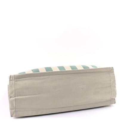Saint Laurent Cotton Linen Calfskin Striped Rive Gauche Tote Water Green 3 of 8