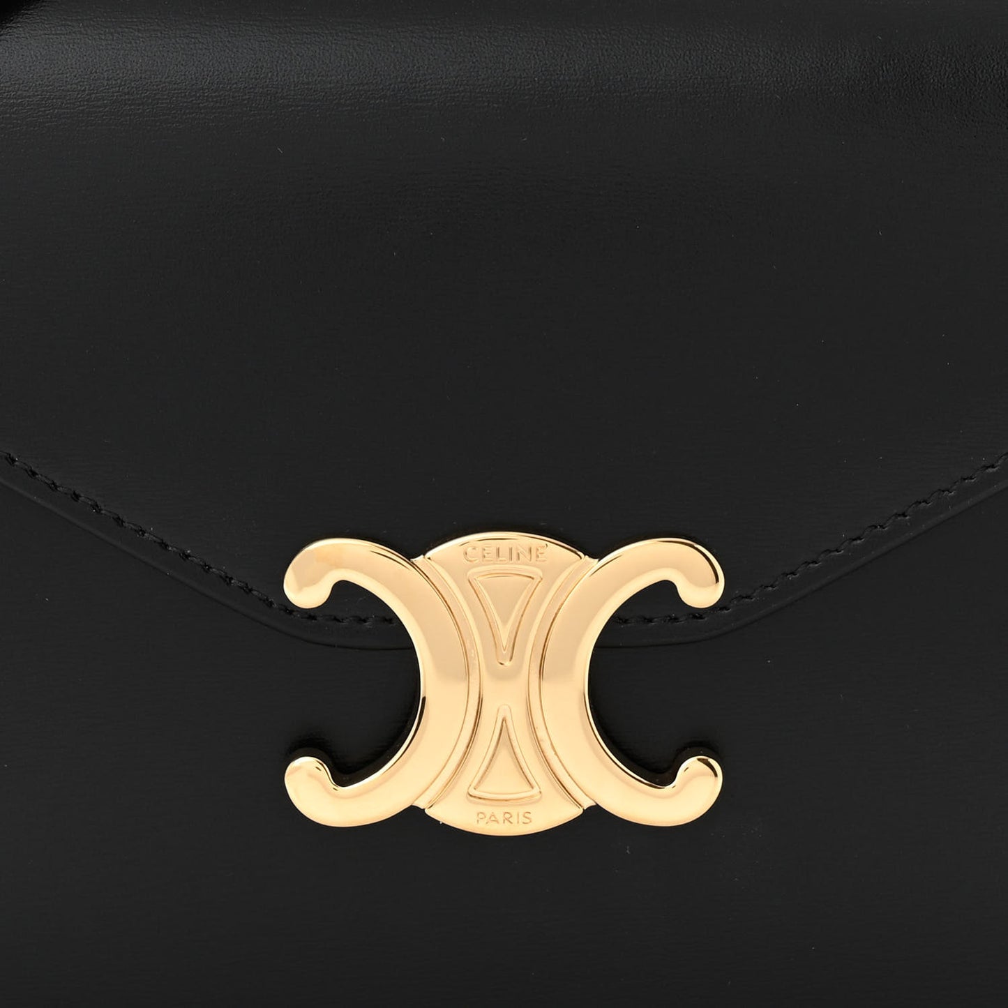 Shiny Calfskin Triomphe Margo Wallet on Chain Black