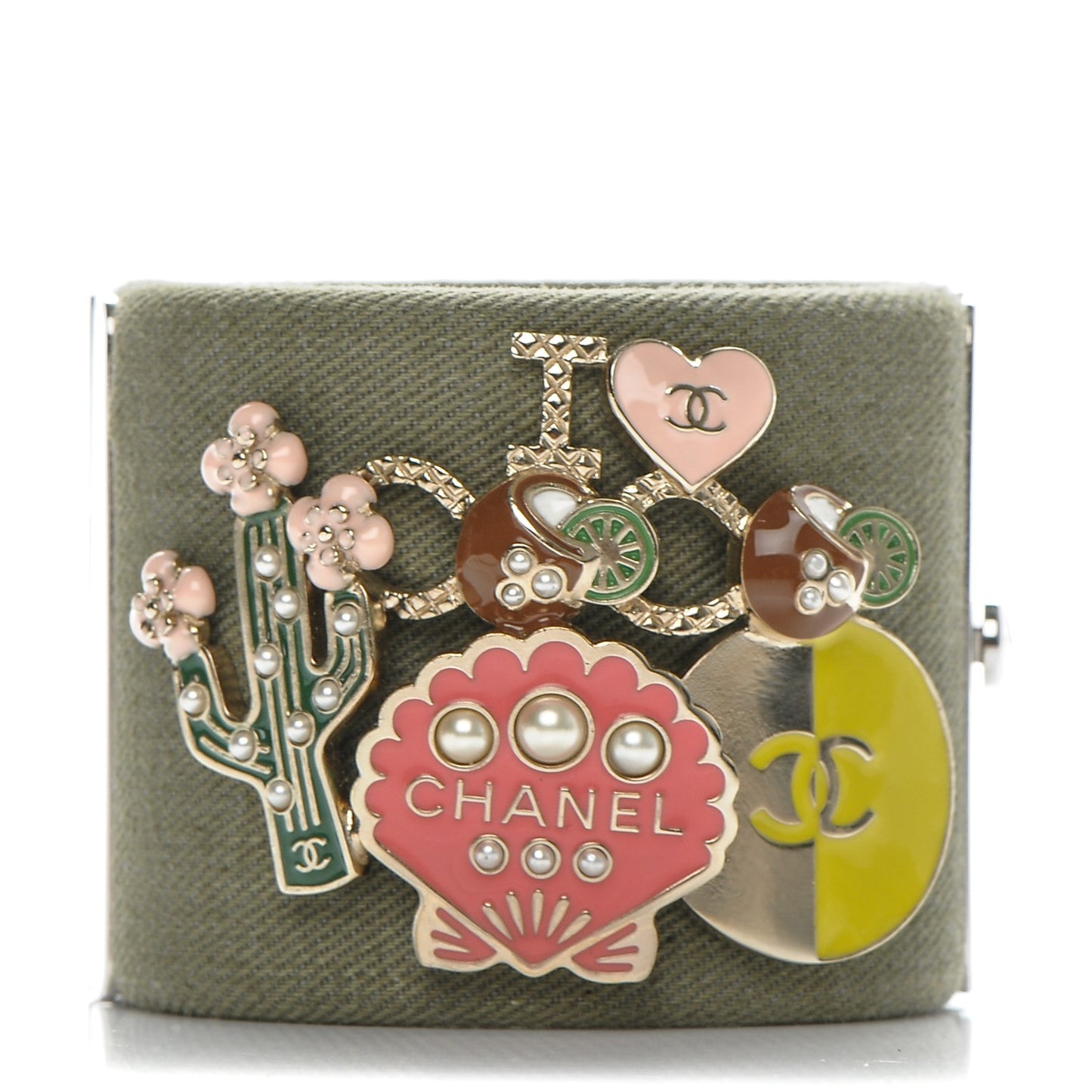 Canvas Pearl Enamel CC Cuff Green