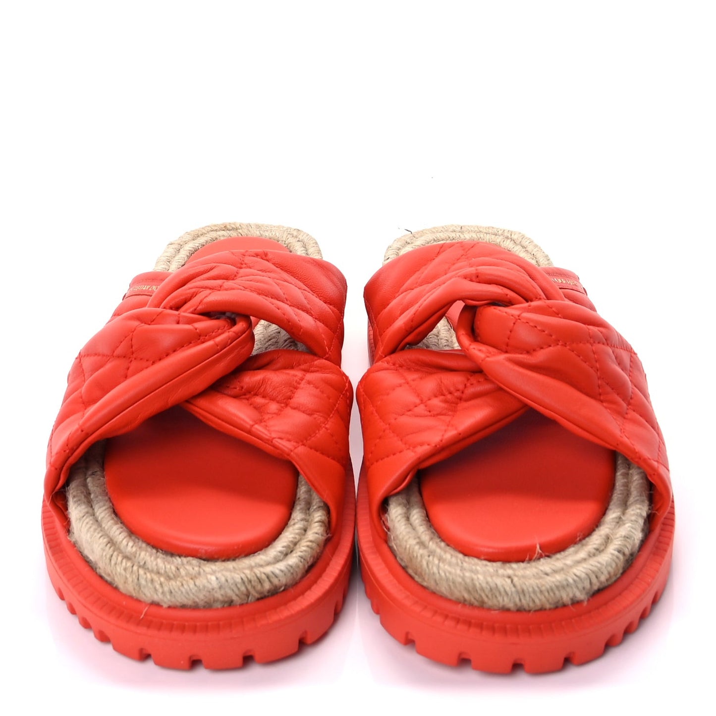 Calfskin Cannage Dtwist Espadrille Platform Sandals 37  Orange
