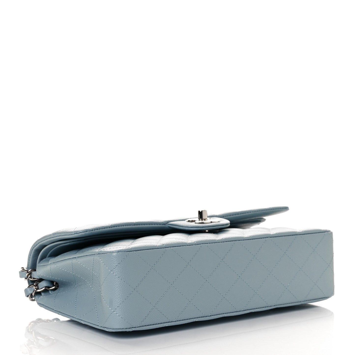 Caviar Quilted Medium Double Flap Light Blue