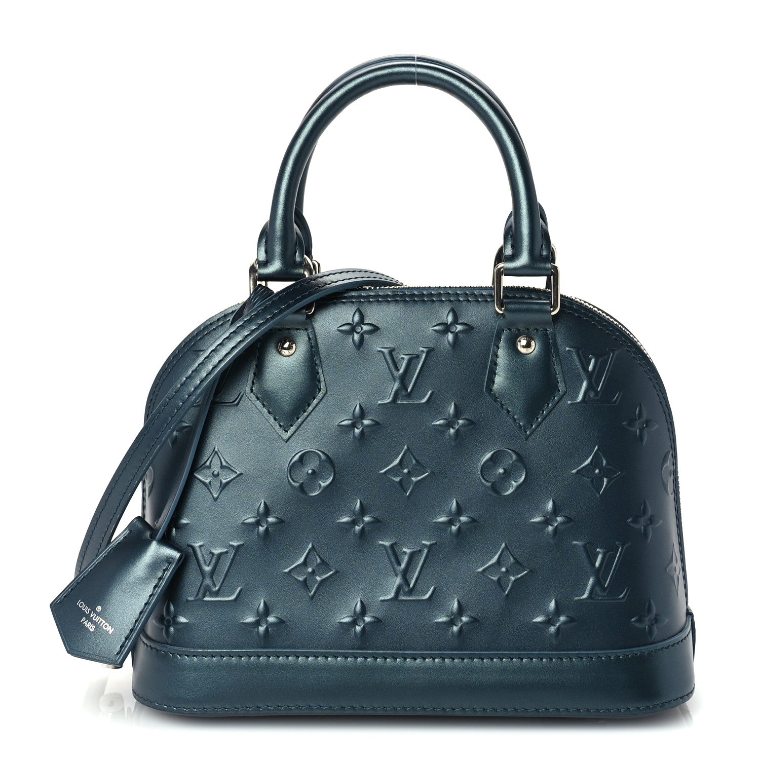 Louis Vuitton Metallic Calfskin Debossed Monogram Alma BB Steel Blue 1 of 8