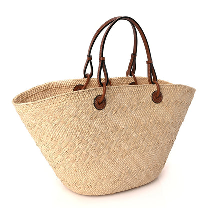 Loewe Calfskin Raffia Paulas Ibiza Medium Anagram Basket Tote Bag Natural Tan 2 of 7