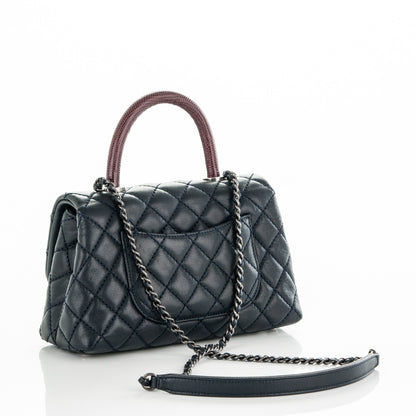 Chanel Caviar Lizard Quilted Mini Coco Handle Flap Navy 3 of 7